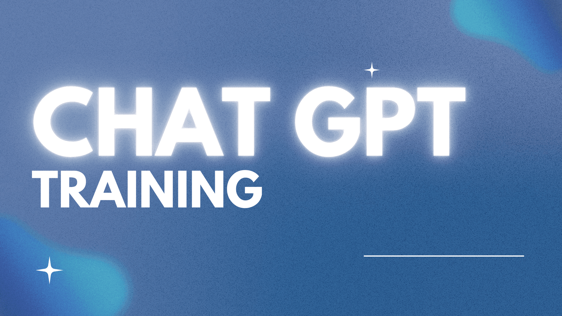 Text 'Chat GPT Training' in bold white letters on blue gradient background with star accents.